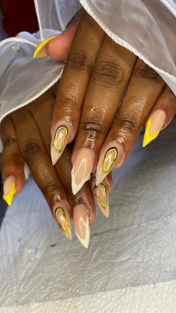 Yellow French stiletto nails
